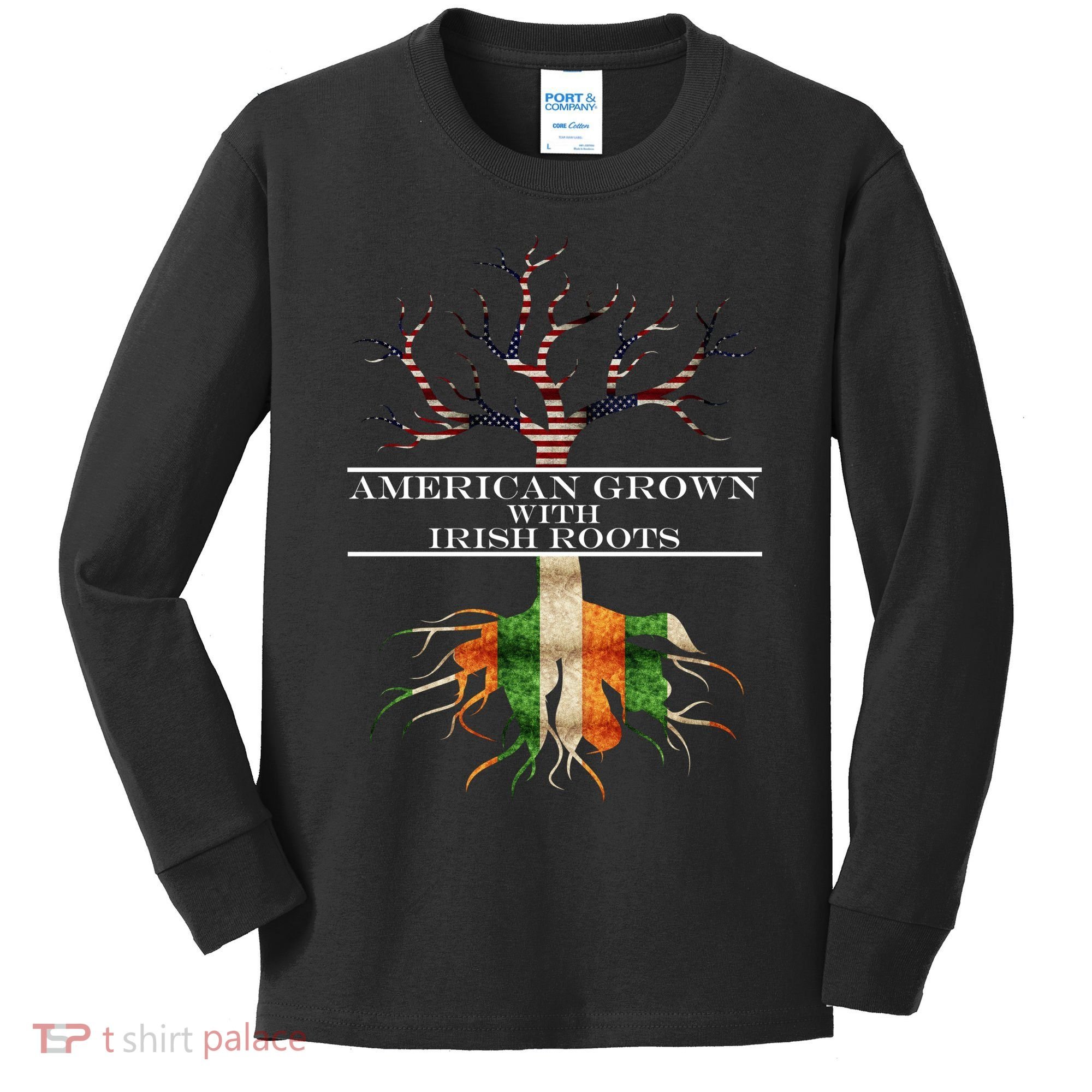 American Grown With Irish Roots Kids Long Sleeve Shirt
