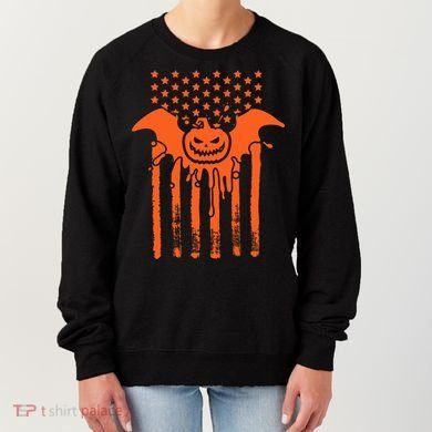 American Halloween Pumpkin Bat USA Flag Women's Sweatshirt