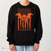 American Halloween Pumpkin Bat USA Flag Women's Sweatshirt thumb 0