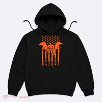 American Halloween Pumpkin Bat USA Flag Hoodie thumb 0