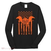 American Halloween Pumpkin Bat USA Flag Long Sleeve Shirt thumb 0
