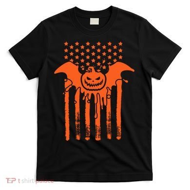 American Halloween Pumpkin Bat USA Flag T-Shirt