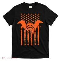 American Halloween Pumpkin Bat USA Flag T-Shirt thumb 0