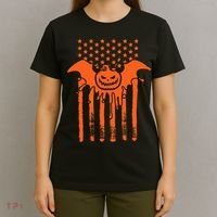 American Halloween Pumpkin Bat USA Flag T-Shirt thumb 4