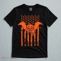 American Halloween Pumpkin Bat USA Flag T-Shirt thumb 5
