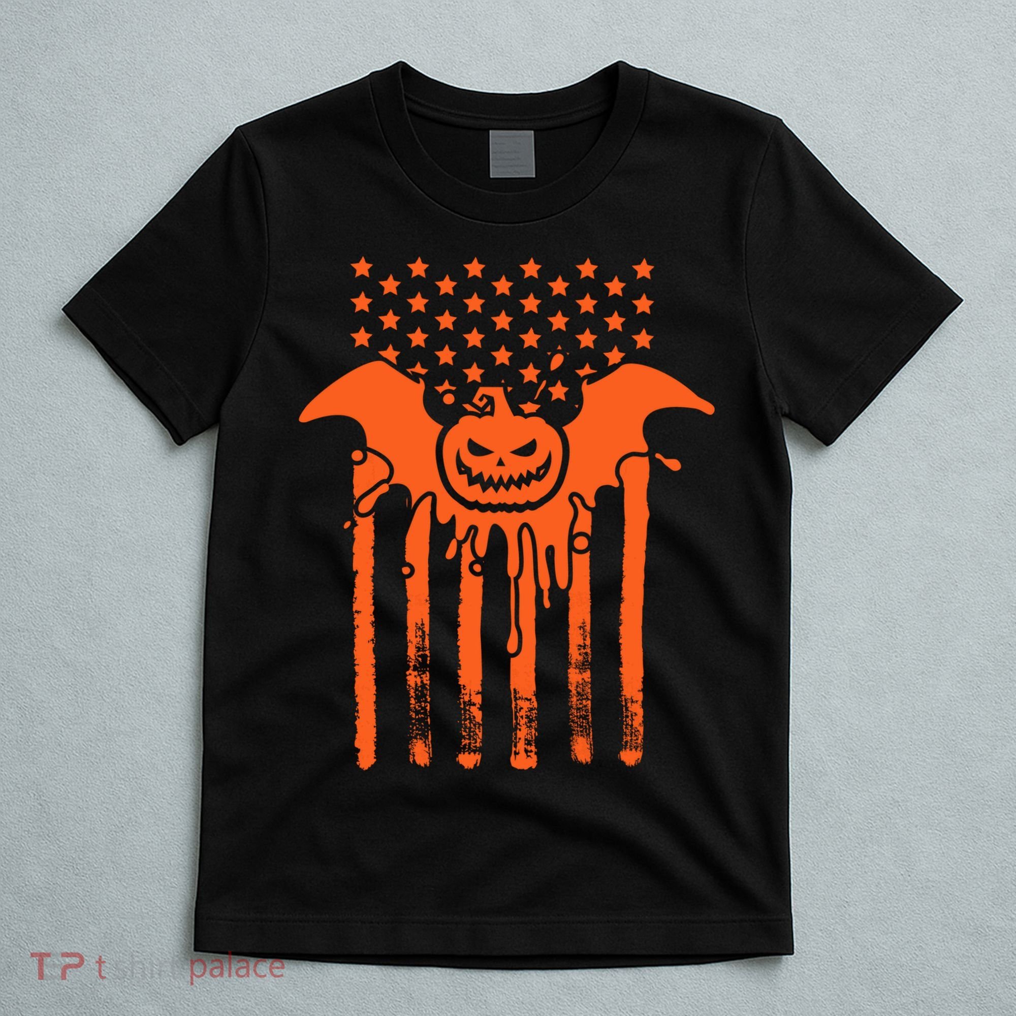 American Halloween Pumpkin Bat USA Flag T-Shirt
