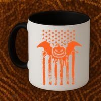 American Halloween Pumpkin Bat USA Flag Coffee Mug thumb 2