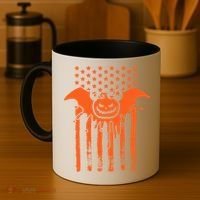 American Halloween Pumpkin Bat USA Flag Coffee Mug thumb 4