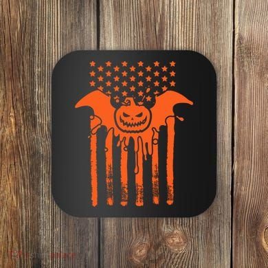 American Halloween Pumpkin Bat USA Flag Coaster