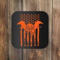 American Halloween Pumpkin Bat USA Flag Coaster thumb 0