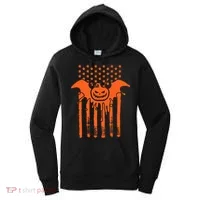 American Halloween Pumpkin Bat USA Flag Women's Hoodie thumb 0