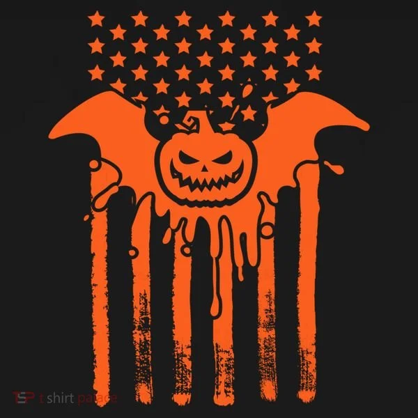 American Halloween Pumpkin Bat USA Flag Women's Hoodie