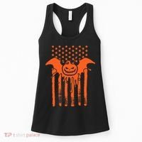 American Halloween Pumpkin Bat USA Flag Women's Tank Top thumb 0
