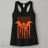 American Halloween Pumpkin Bat USA Flag Women's Tank Top thumb 3