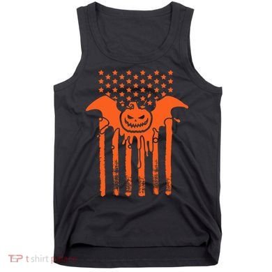American Halloween Pumpkin Bat USA Flag Tank Top