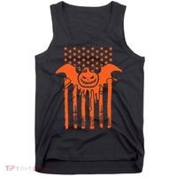 American Halloween Pumpkin Bat USA Flag Tank Top thumb 0