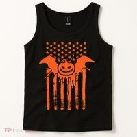 American Halloween Pumpkin Bat USA Flag Tank Top thumb 2