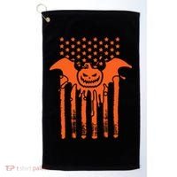 American Halloween Pumpkin Bat USA Flag Golf Towel thumb 0
