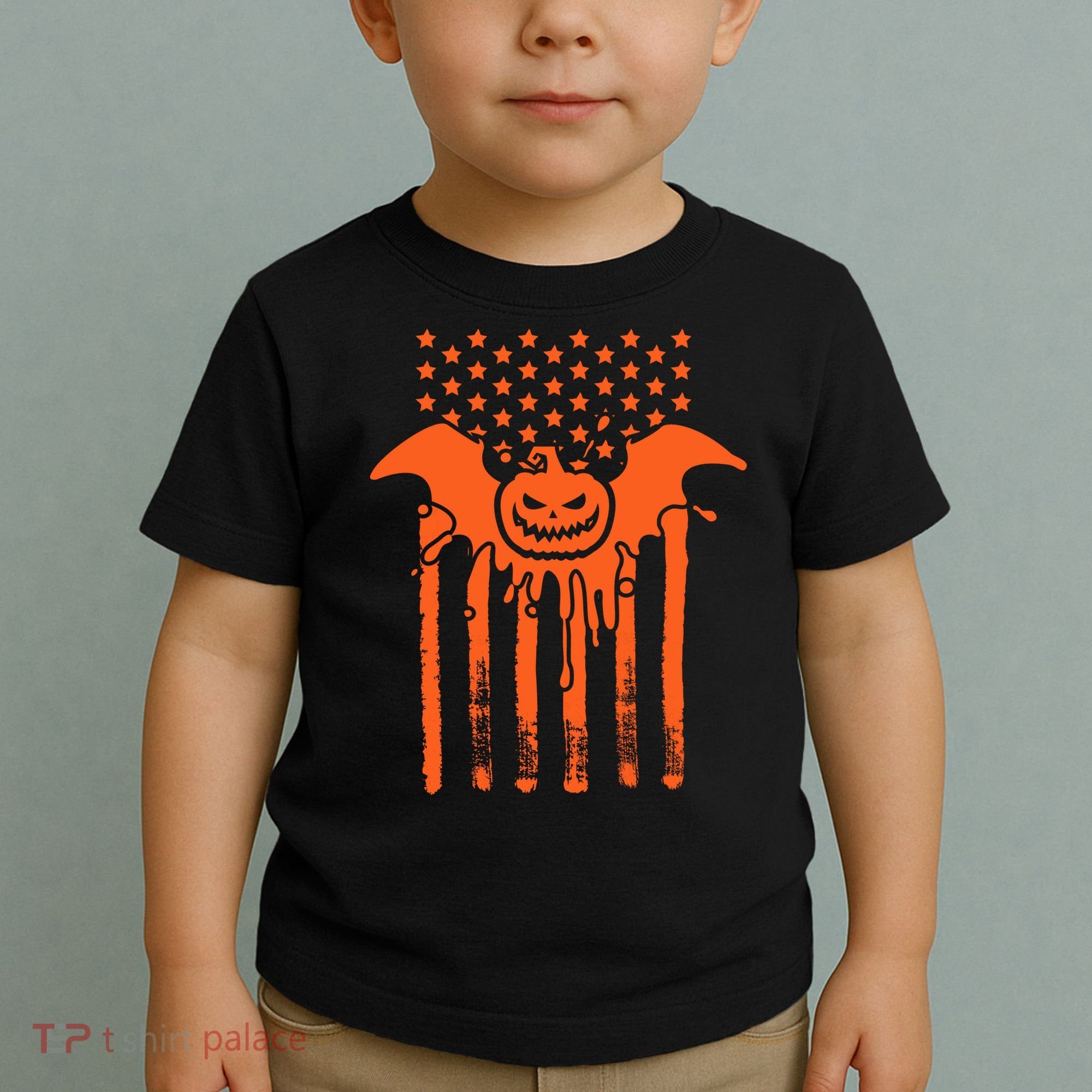 American Halloween Pumpkin Bat USA Flag Toddler T-Shirt