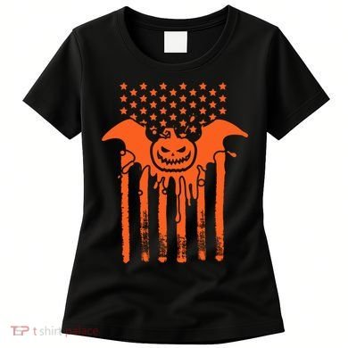 American Halloween Pumpkin Bat USA Flag Women's T-Shirt