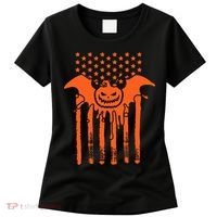 American Halloween Pumpkin Bat USA Flag Women's T-Shirt thumb 0