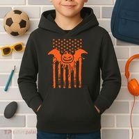 American Halloween Pumpkin Bat USA Flag Kids Hoodie thumb 2