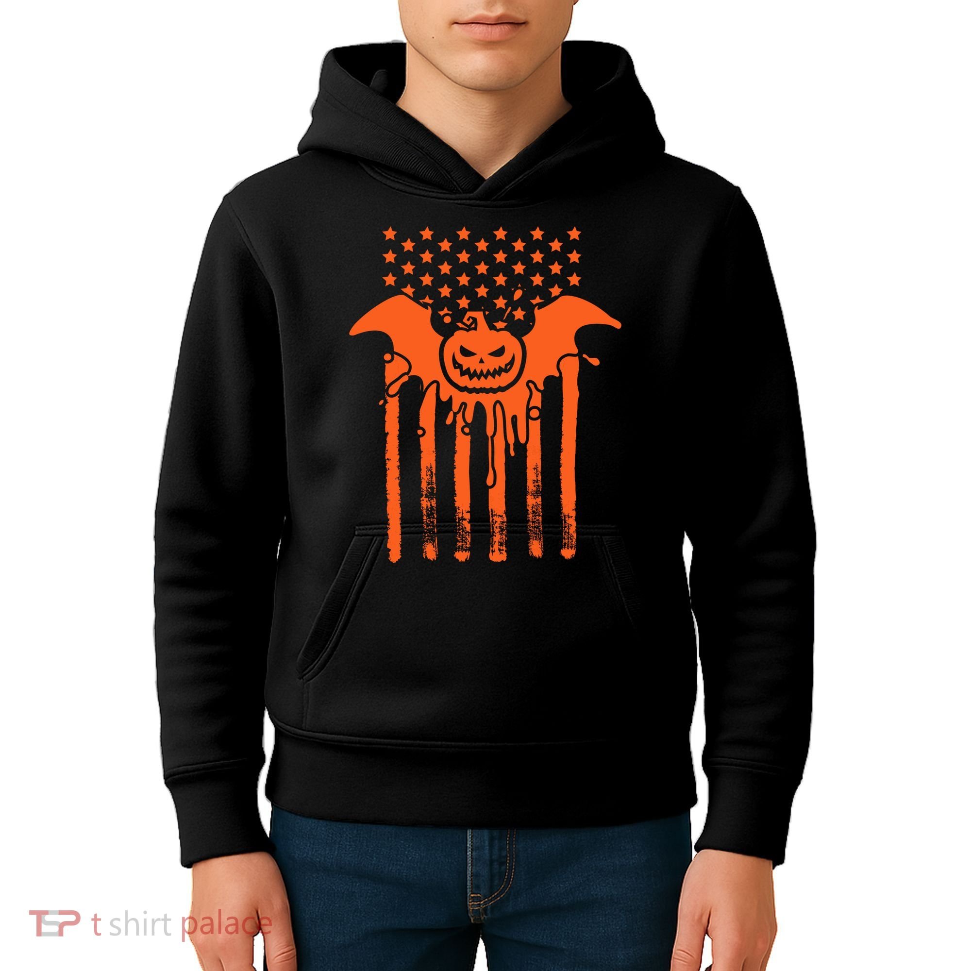 American Halloween Pumpkin Bat USA Flag Kids Hoodie