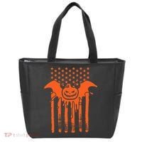 American Halloween Pumpkin Bat USA Flag Tote Bag thumb 0