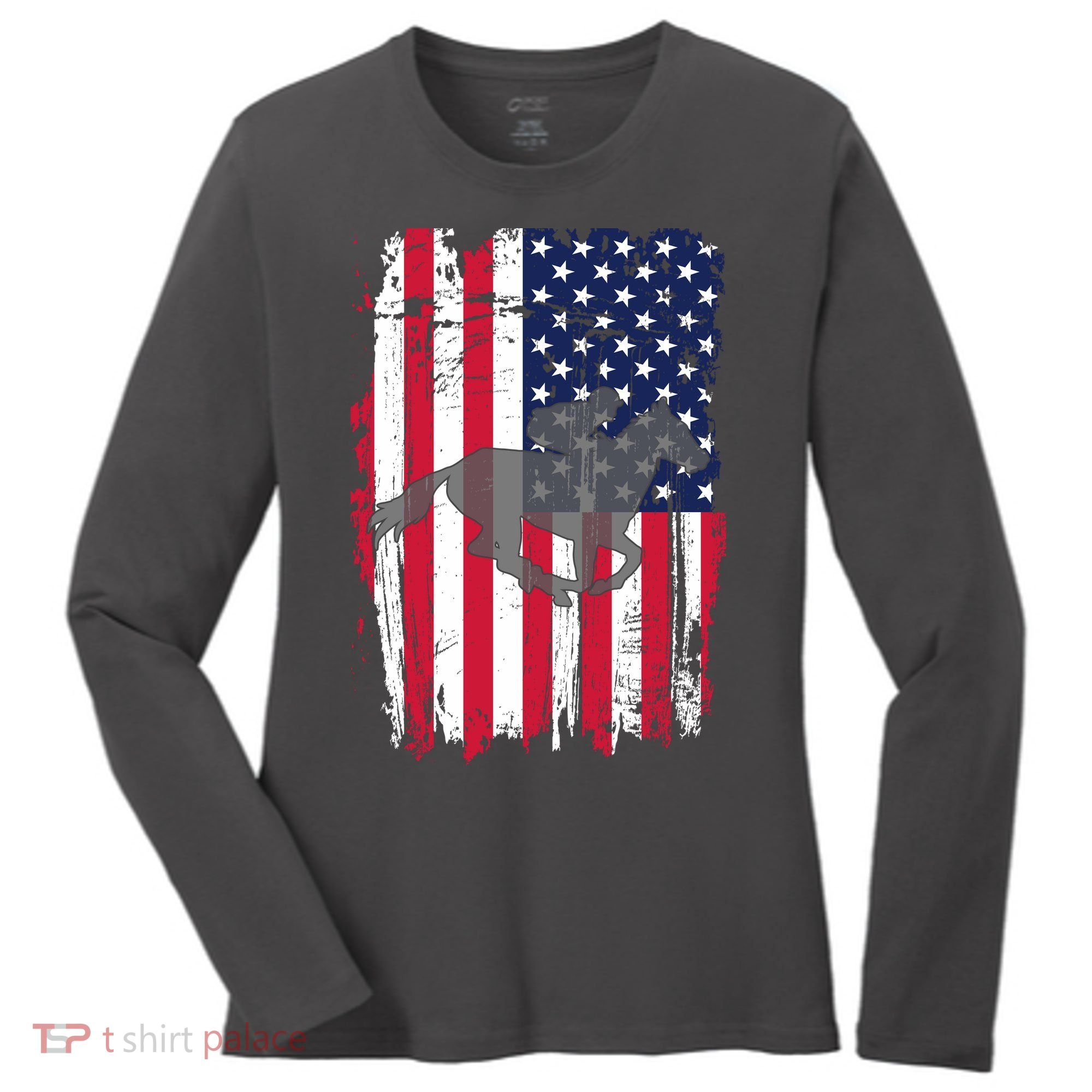 American Horse Racing Flag Women's Long Sleeve Shirt