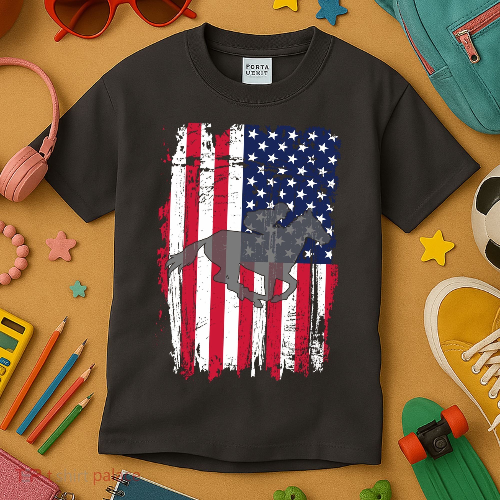American Horse Racing Flag Kids T-Shirt