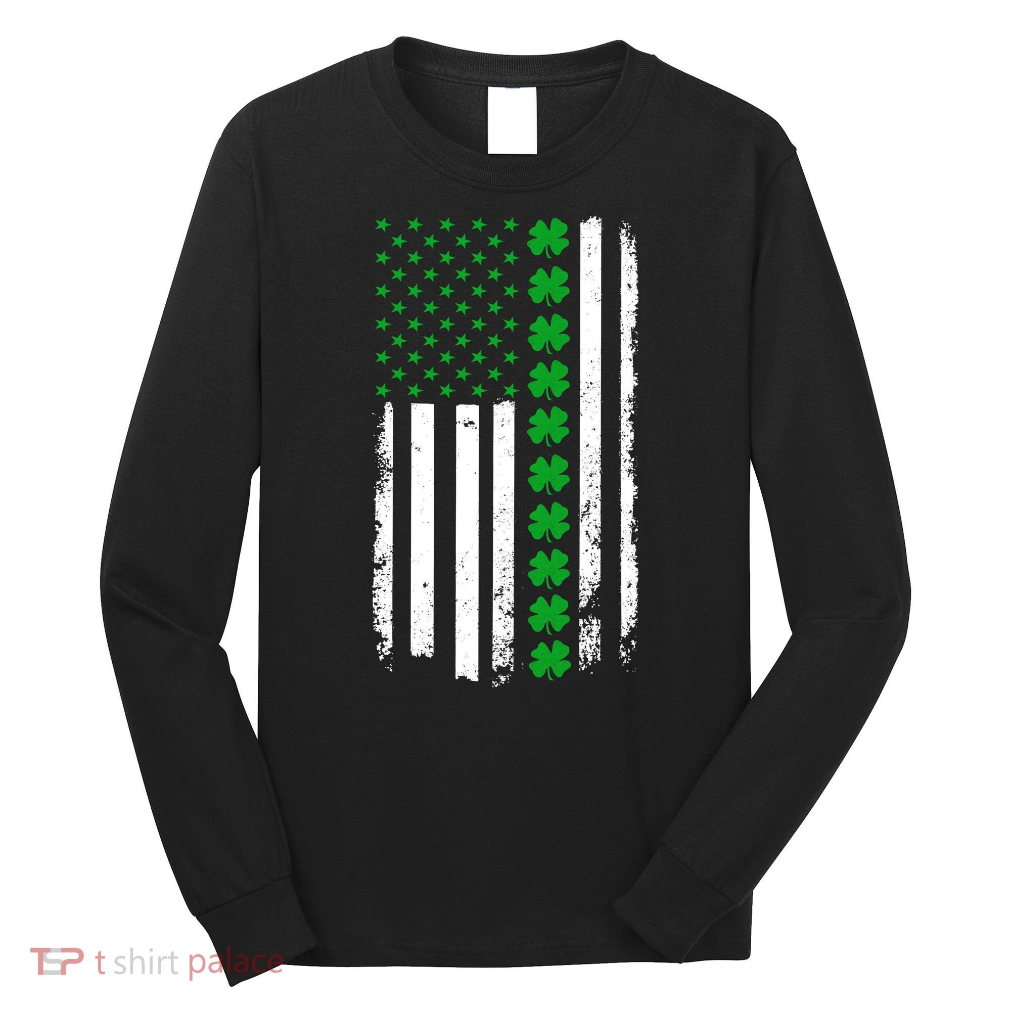 American Irish Clover Flag St. Patrick's Day  Long Sleeve Shirt