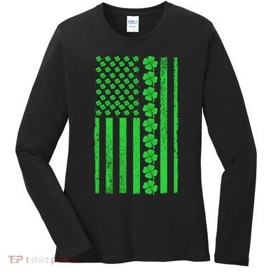 American Irish Clover Vintage Flag Women's Long Sleeve Shirt