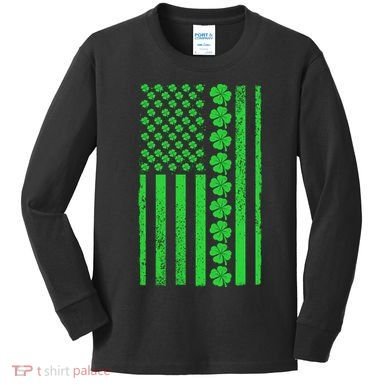 American Irish Clover Vintage Flag Kids Long Sleeve Shirt