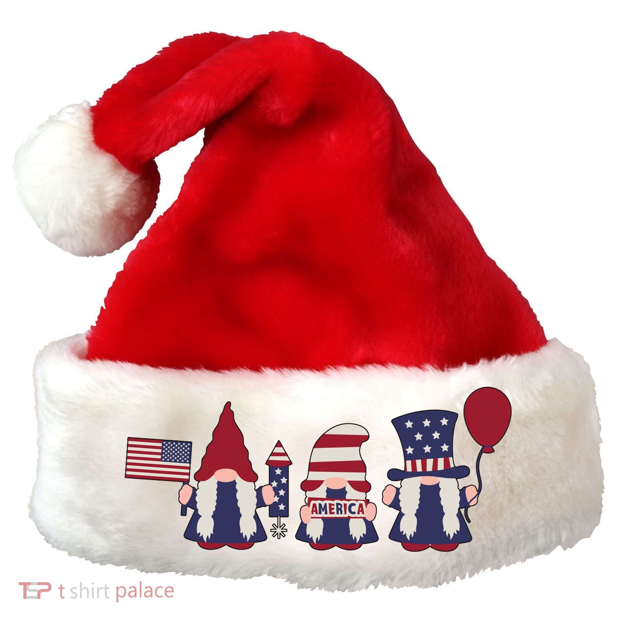 American Lawn Gnomes USA Go America Santa Hat