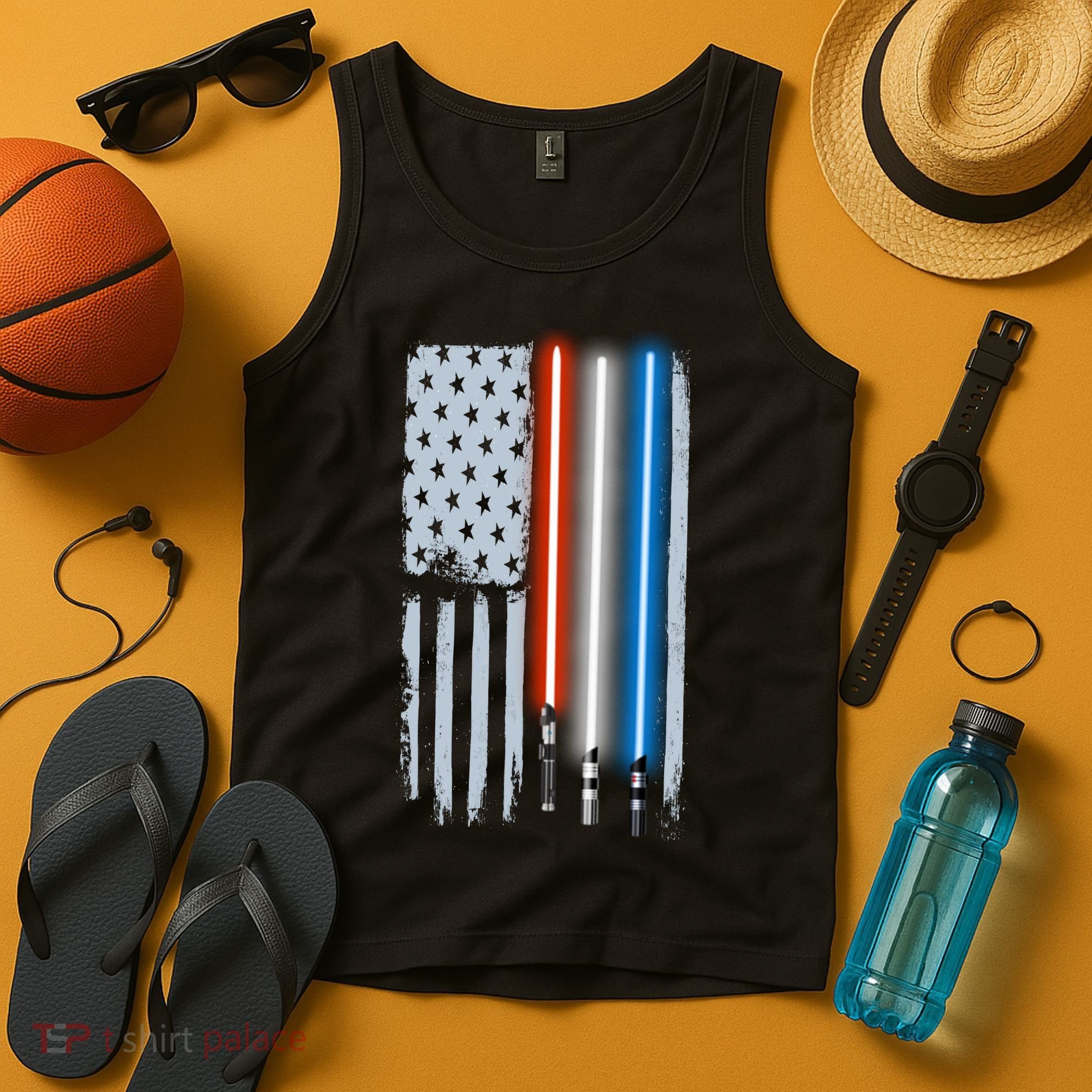 American Lightsaber Flag Tank Top
