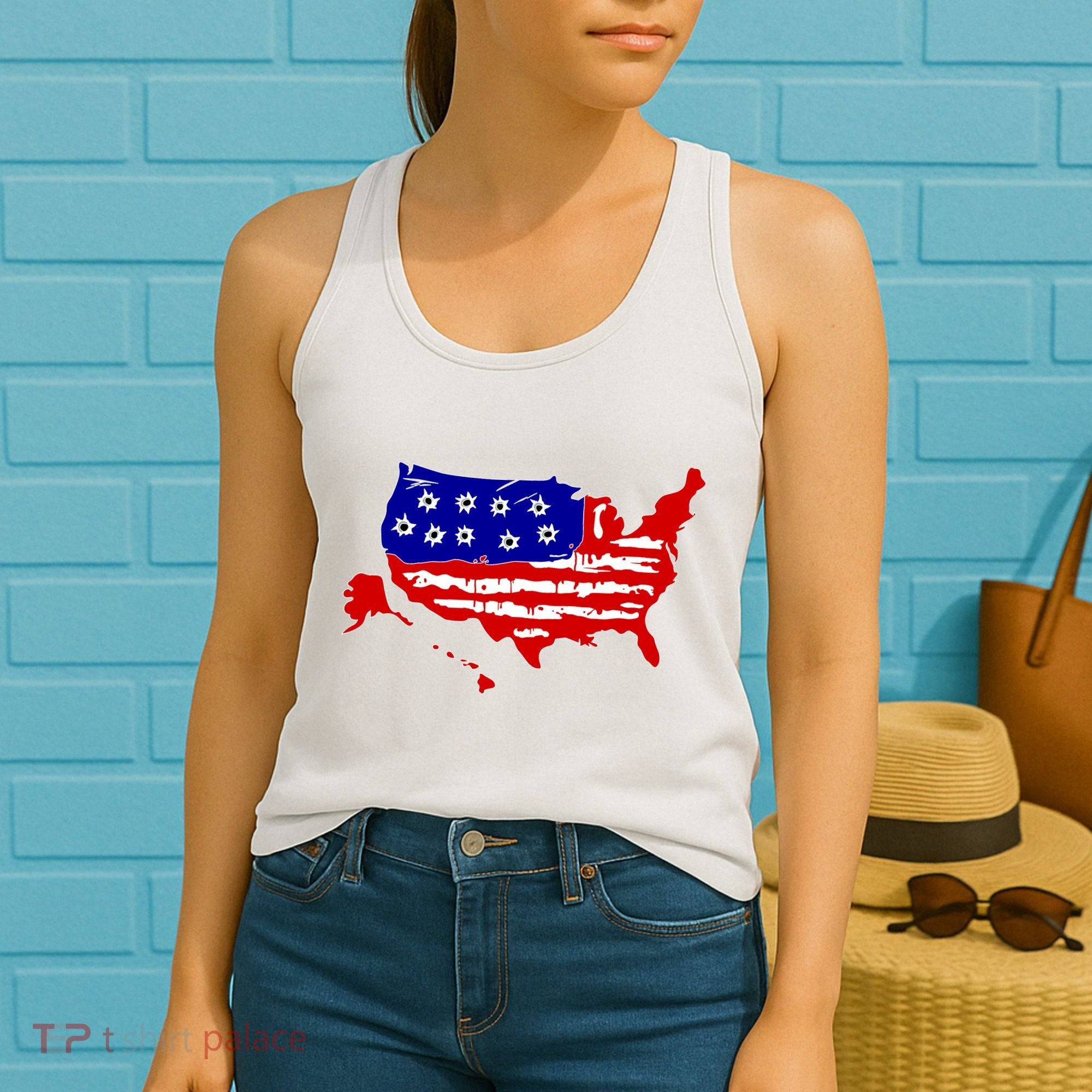 American Map With Bullet Holes 2nd Amendment Women's Tank Top