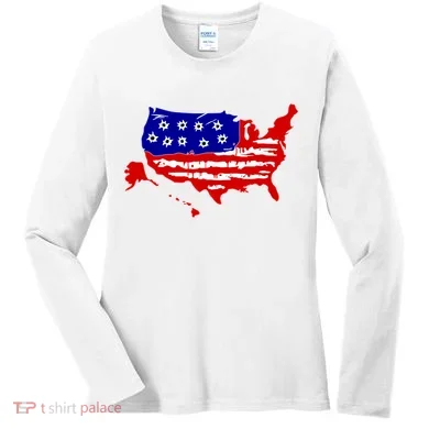 American Map With Bullet Holes 2nd Amendment Women's Long Sleeve Shirt