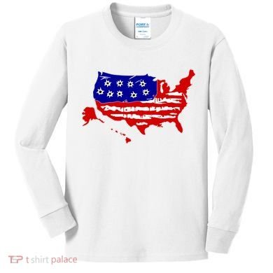 American Map With Bullet Holes 2nd Amendment Kids Long Sleeve Shirt