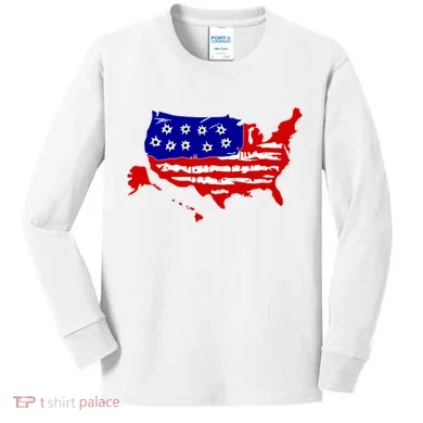 American Map With Bullet Holes 2nd Amendment Kids Long Sleeve Shirt