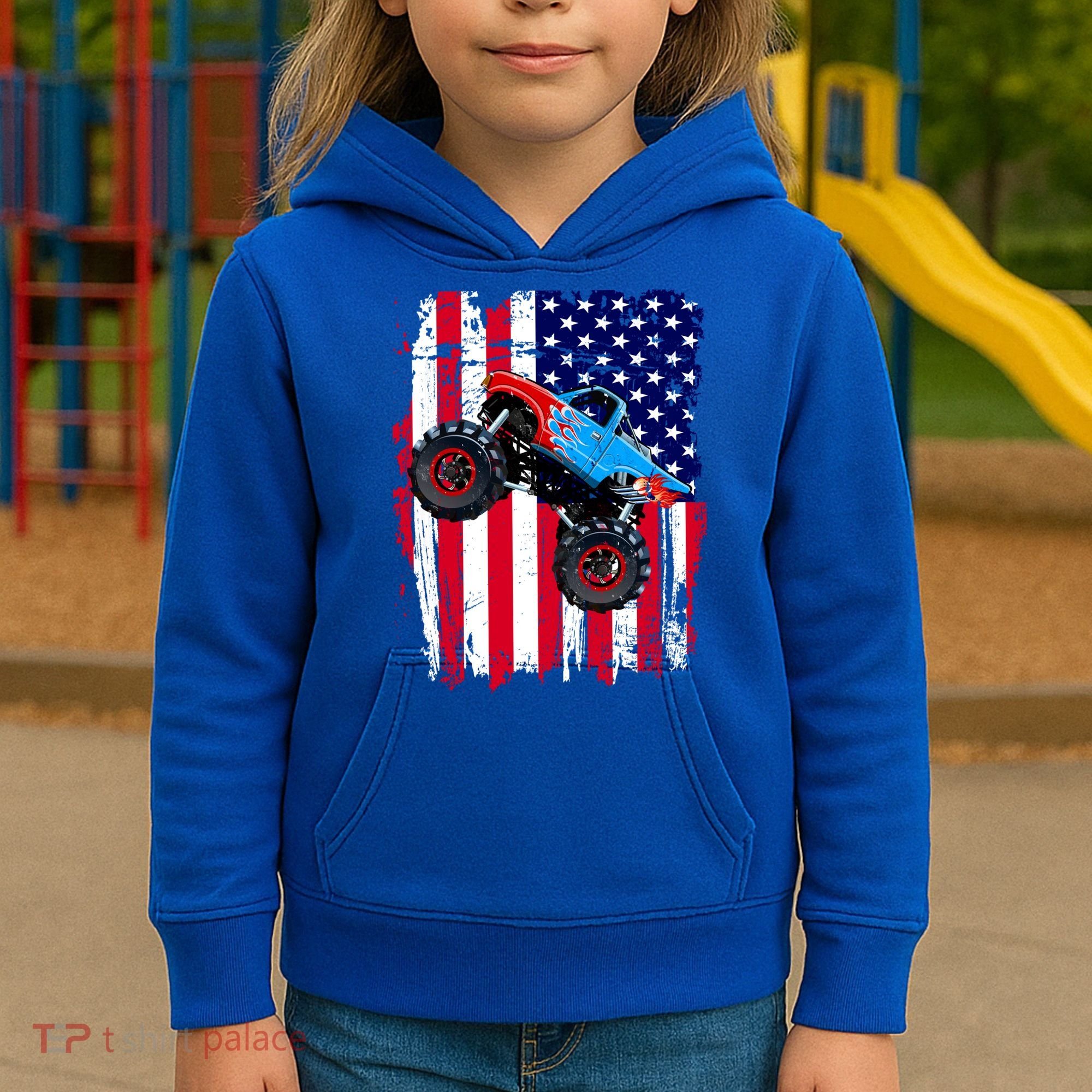 American Monster Truck Flag Kids Hoodie