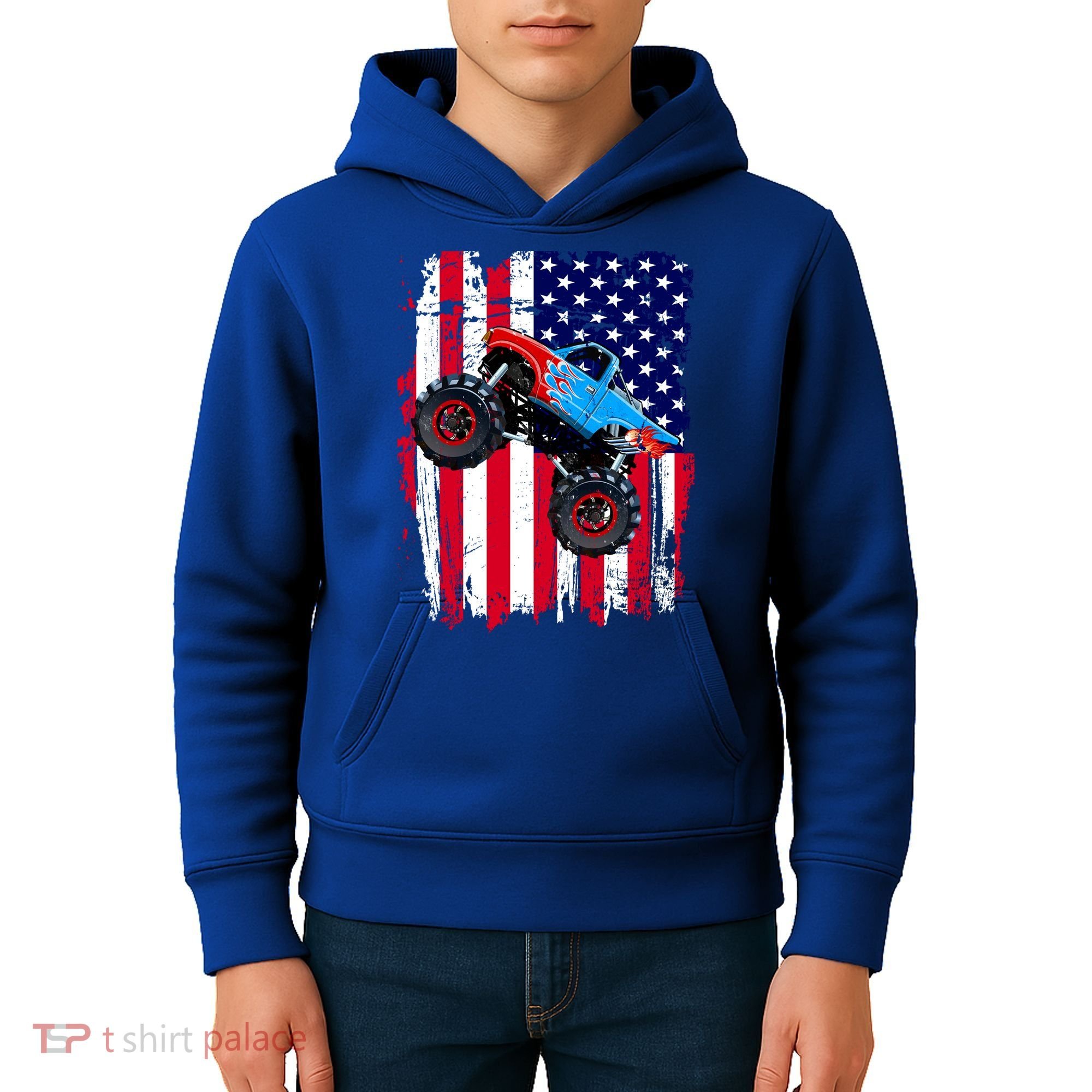 American Monster Truck Flag Kids Hoodie