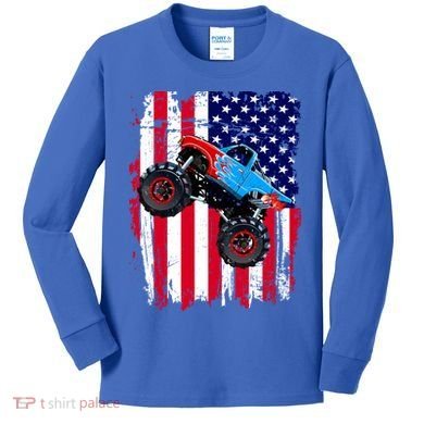 American Monster Truck Flag Kids Long Sleeve Shirt