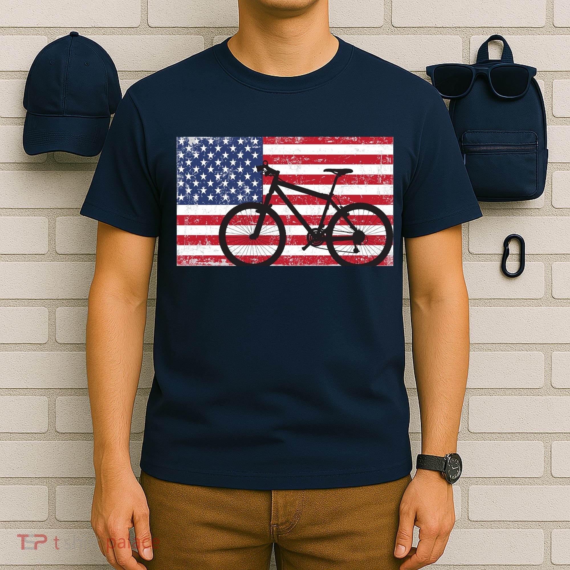 American Mountain Bike USA Flag T-Shirt