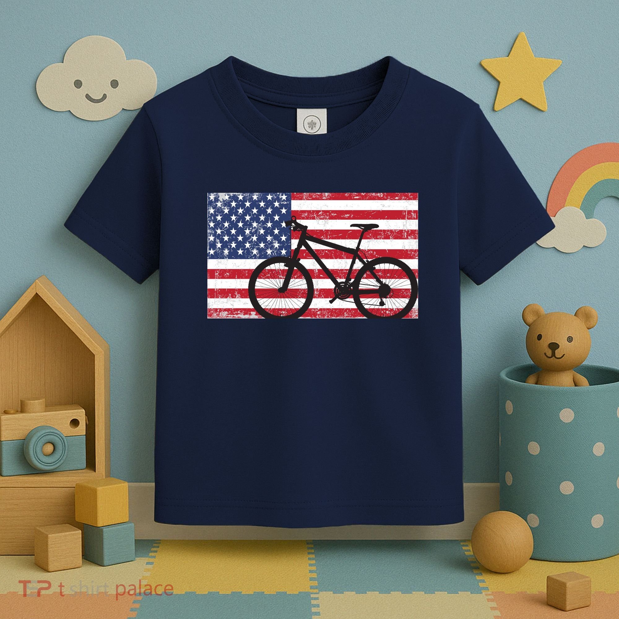 American Mountain Bike USA Flag Toddler T-Shirt