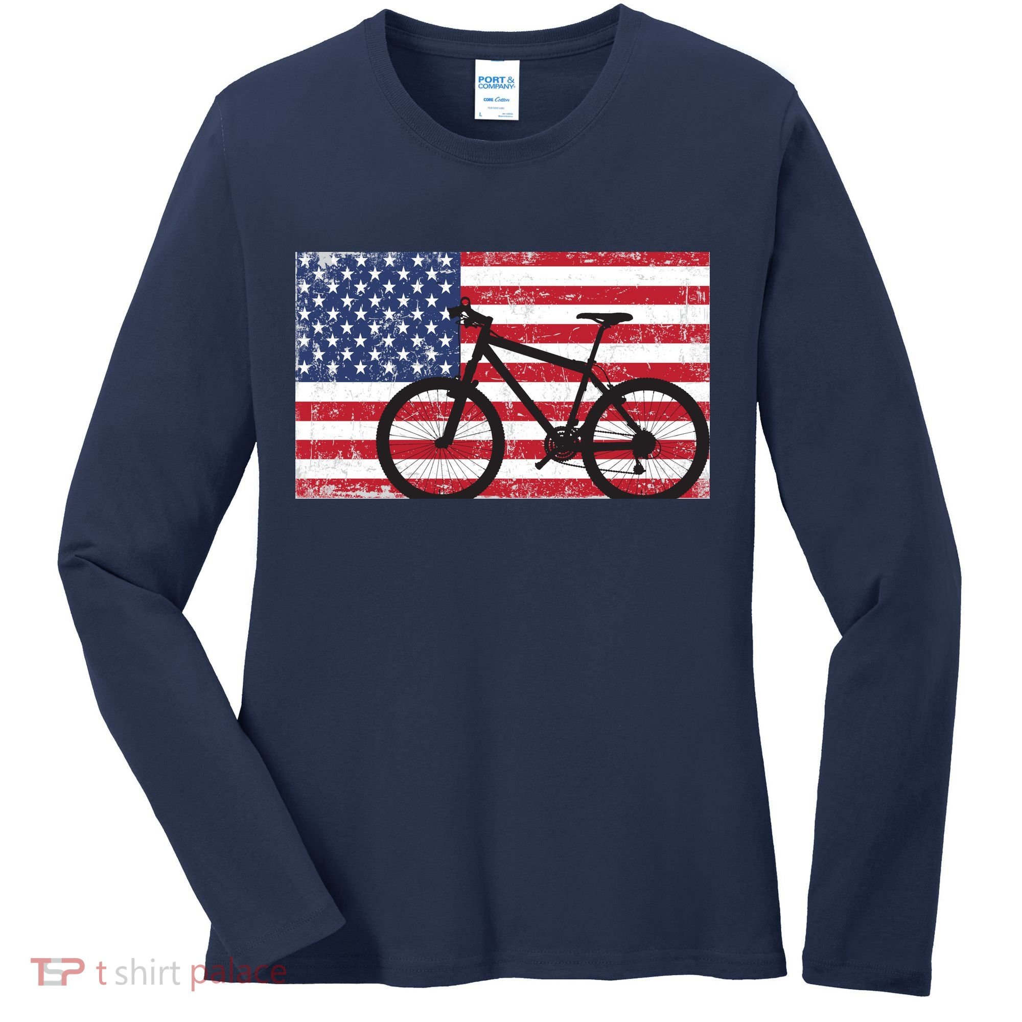 American Mountain Bike USA Flag Women's Long Sleeve Shirt