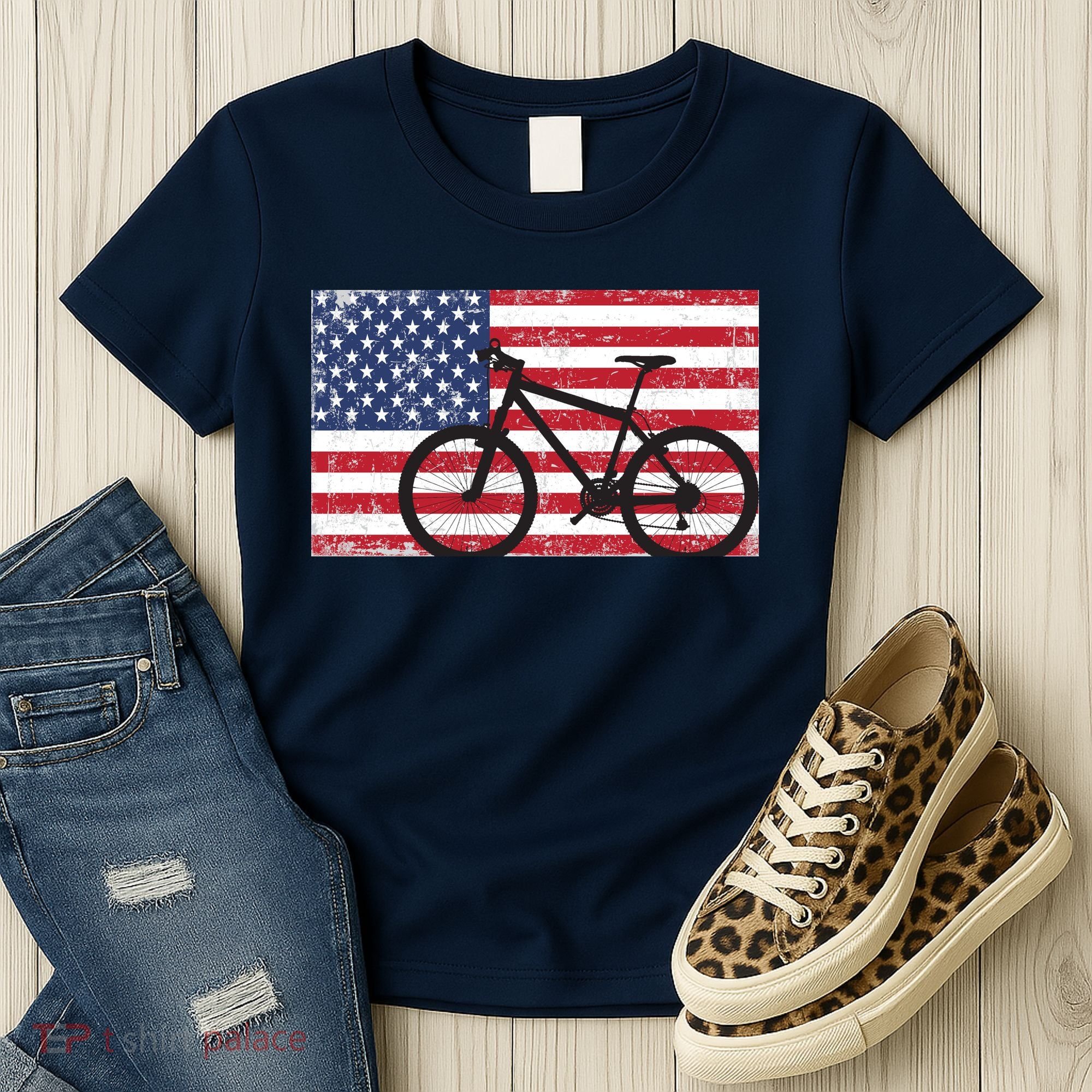 American Mountain Bike USA Flag Women's T-Shirt