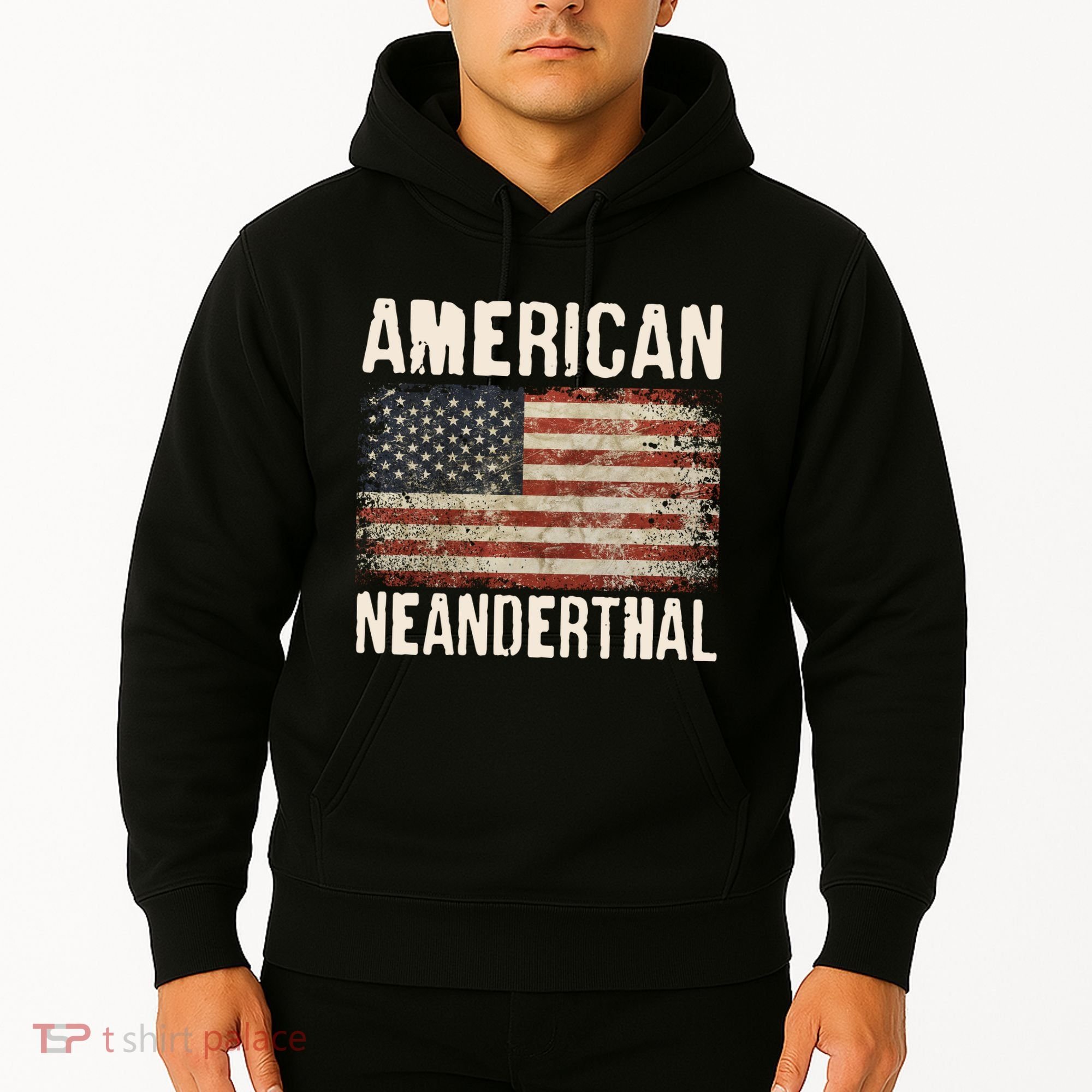 American Neanderthal Distressed US Flag Hoodie