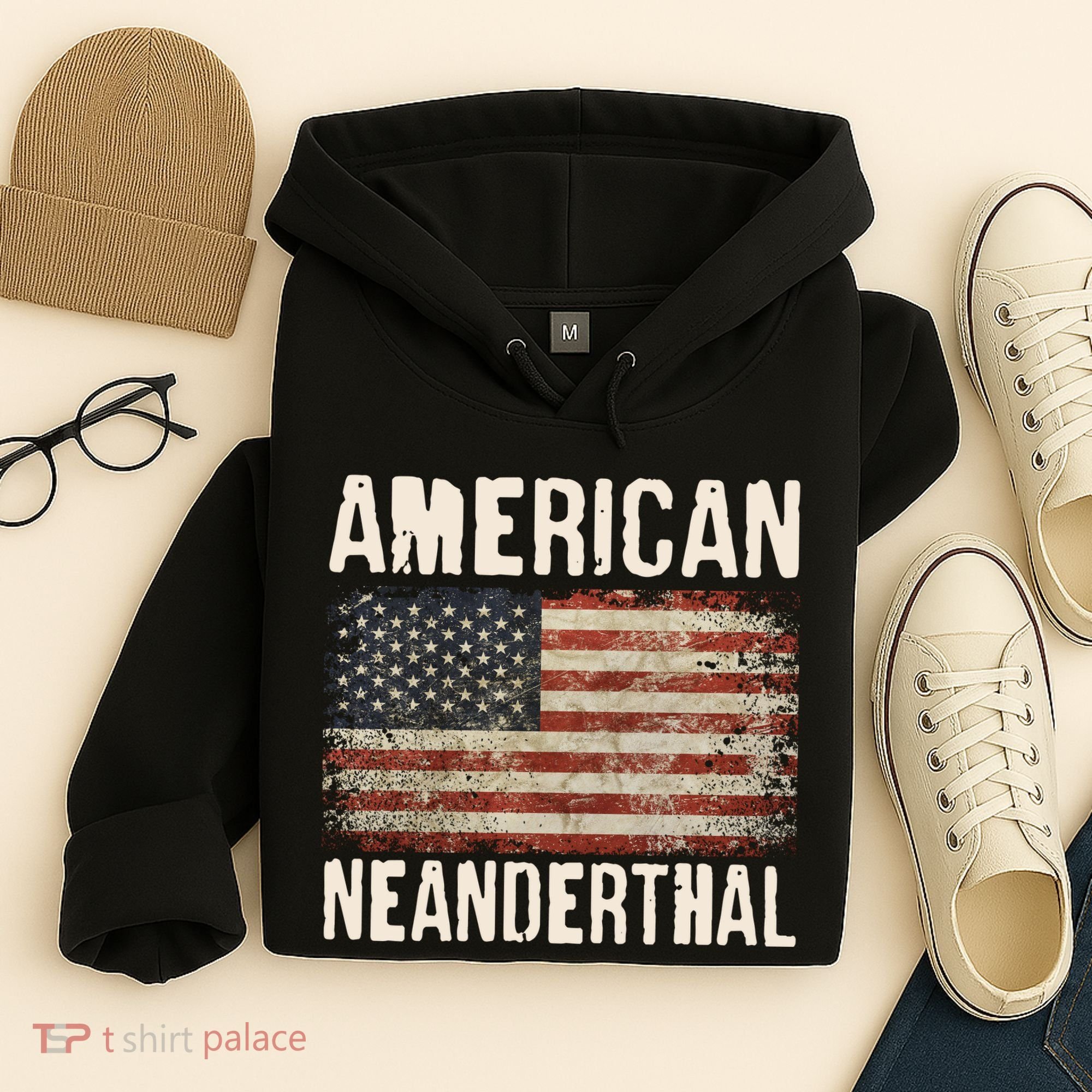 American Neanderthal Distressed US Flag Hoodie