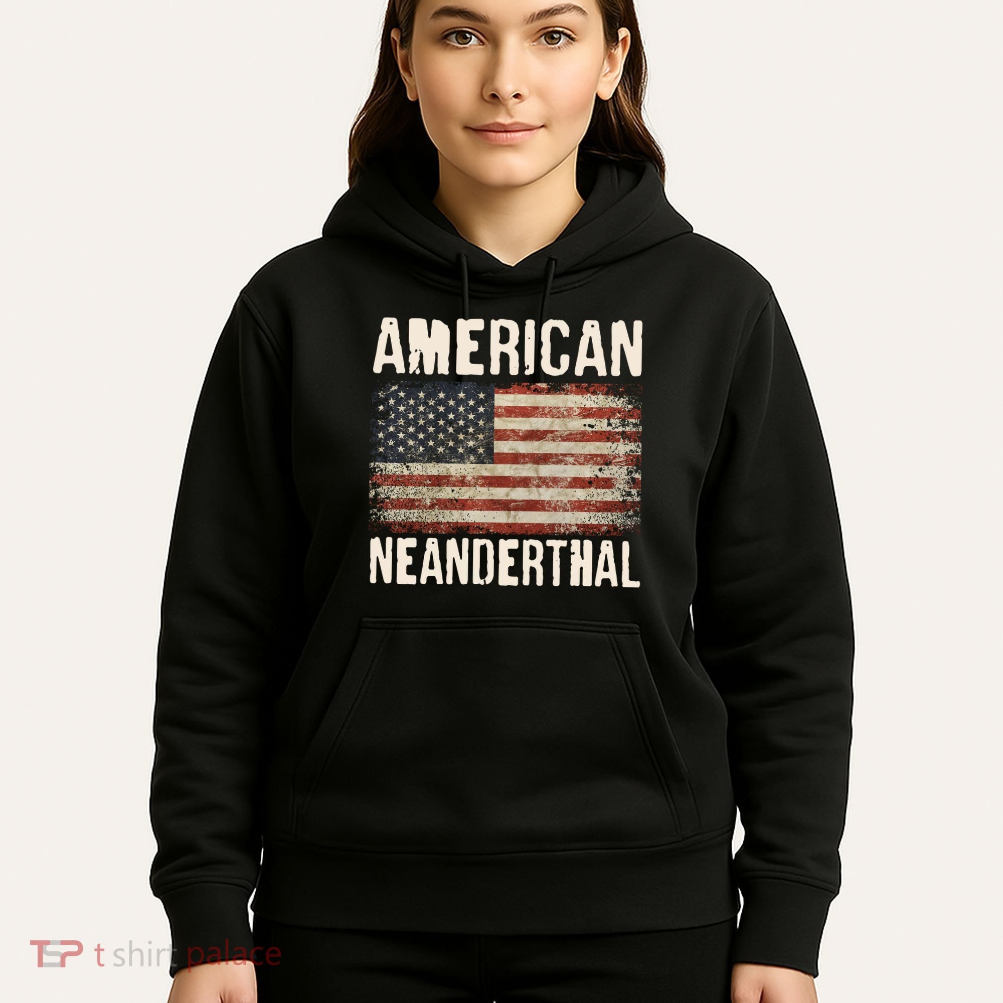 American Neanderthal Distressed US Flag Hoodie