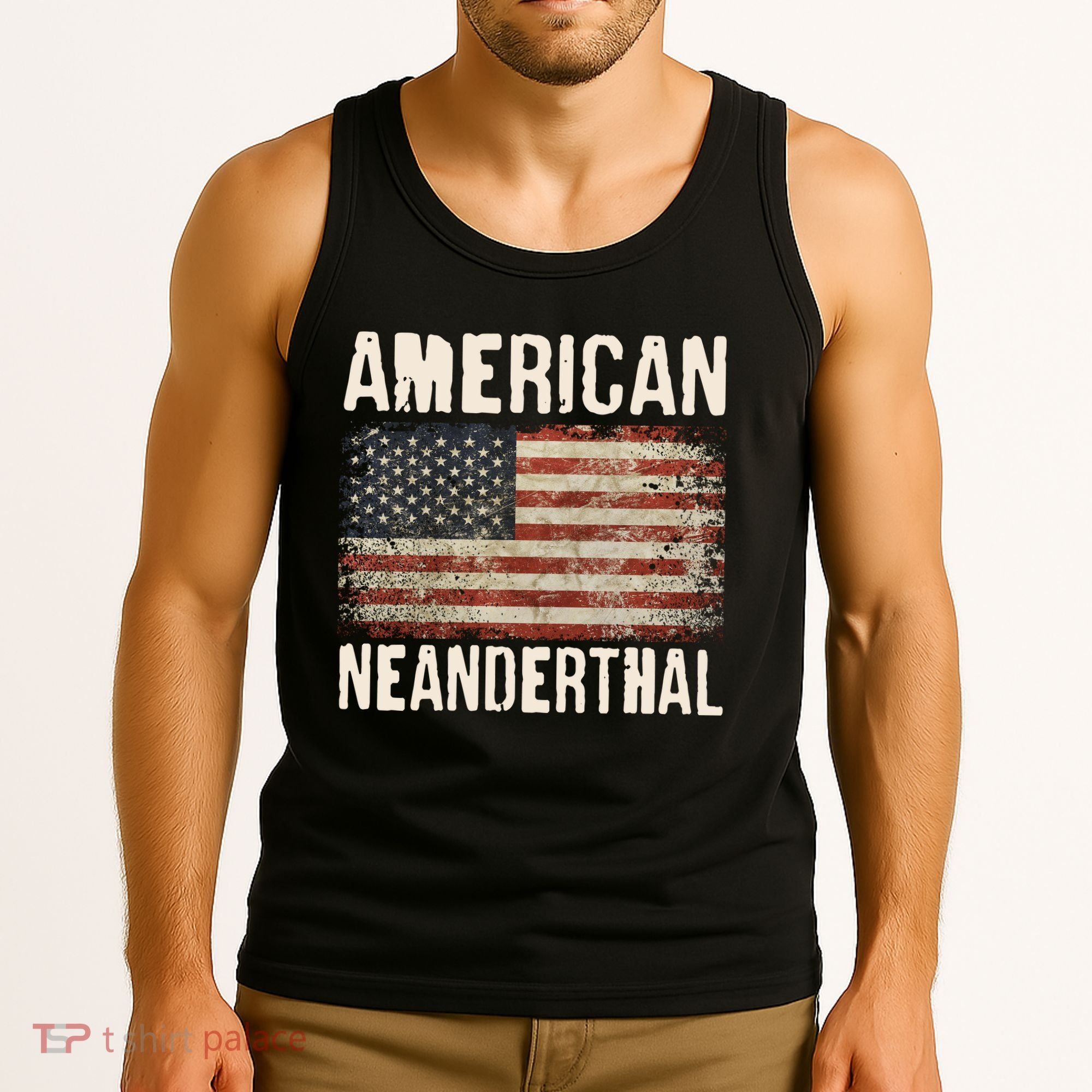 American Neanderthal Distressed US Flag Tank Top
